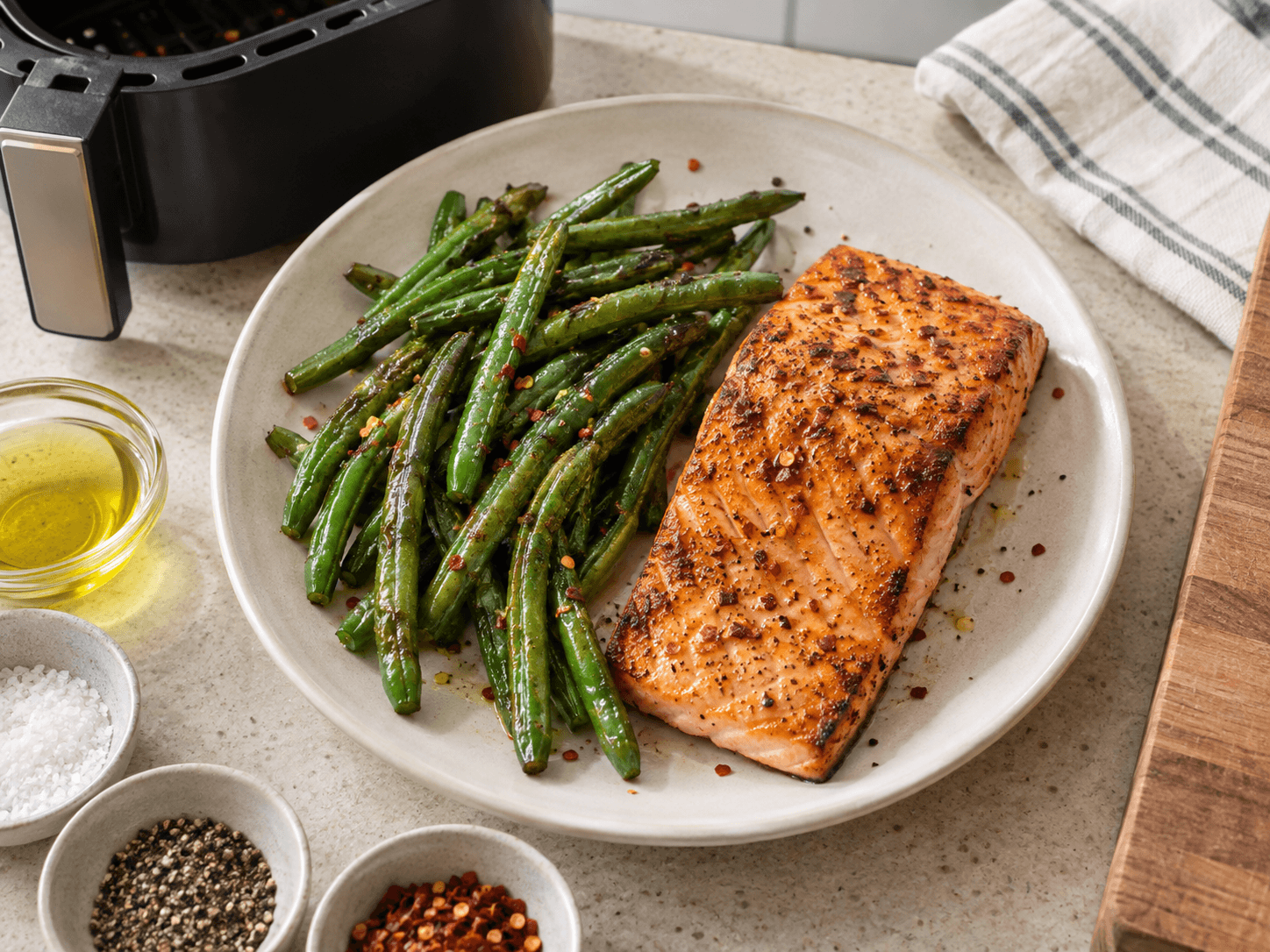 Air Fryer Lemon Salmon with Mushrooms