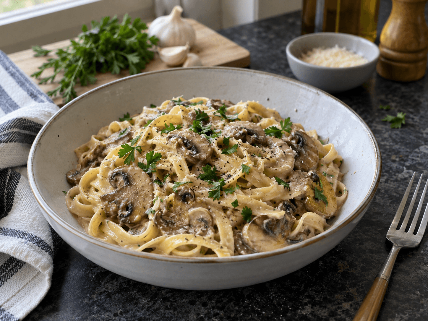 Air Fryer Garlic Mushroom Pasta Bake