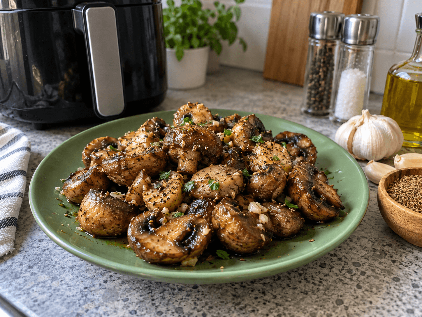 Air Fryer Garlic Mushroom & Bean Bowl