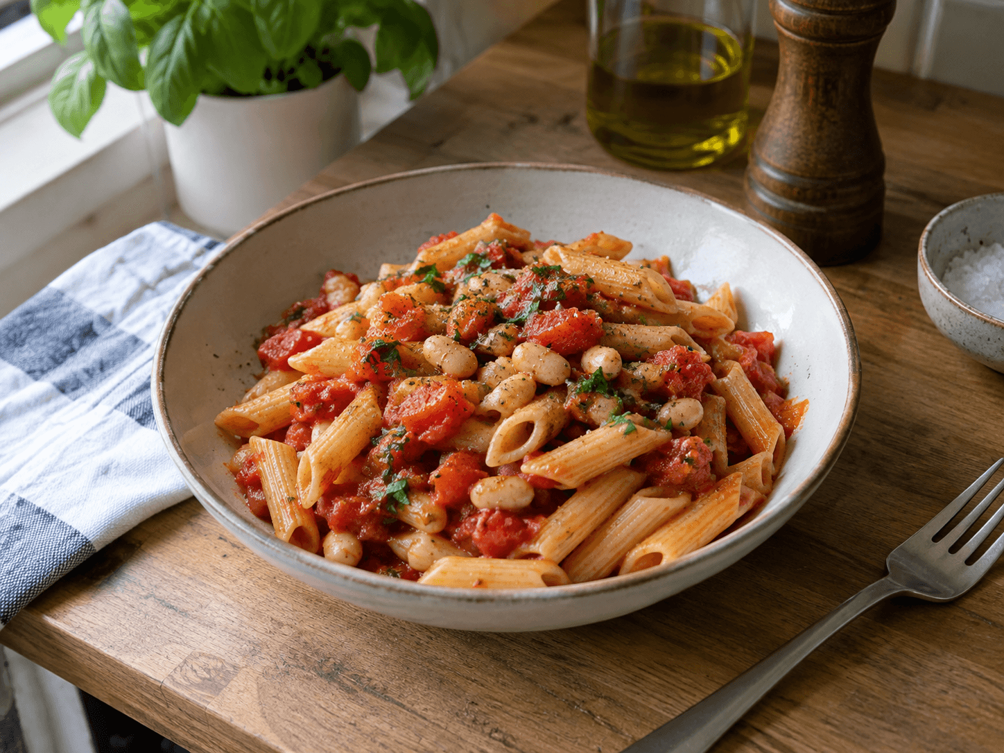 Microwave Bean Tomato Pasta
