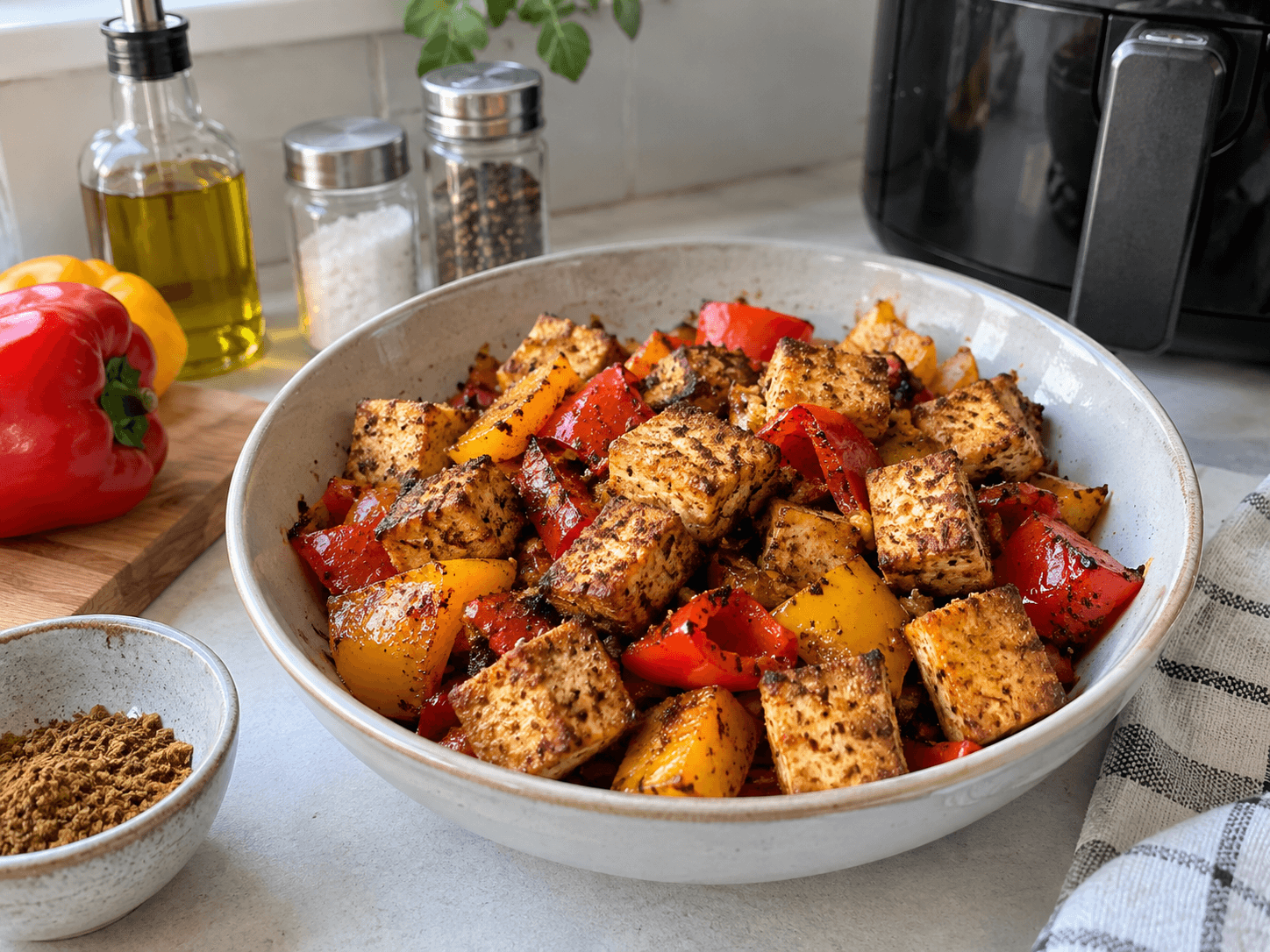 Air Fryer Crispy Soy Tofu Rice Bowl
